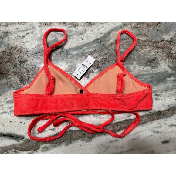 J Crew Bikini Top Womens XXL Orange Terry Cloth Wrap Tie Tank Beach Swimsuit - Picture 3 of 8